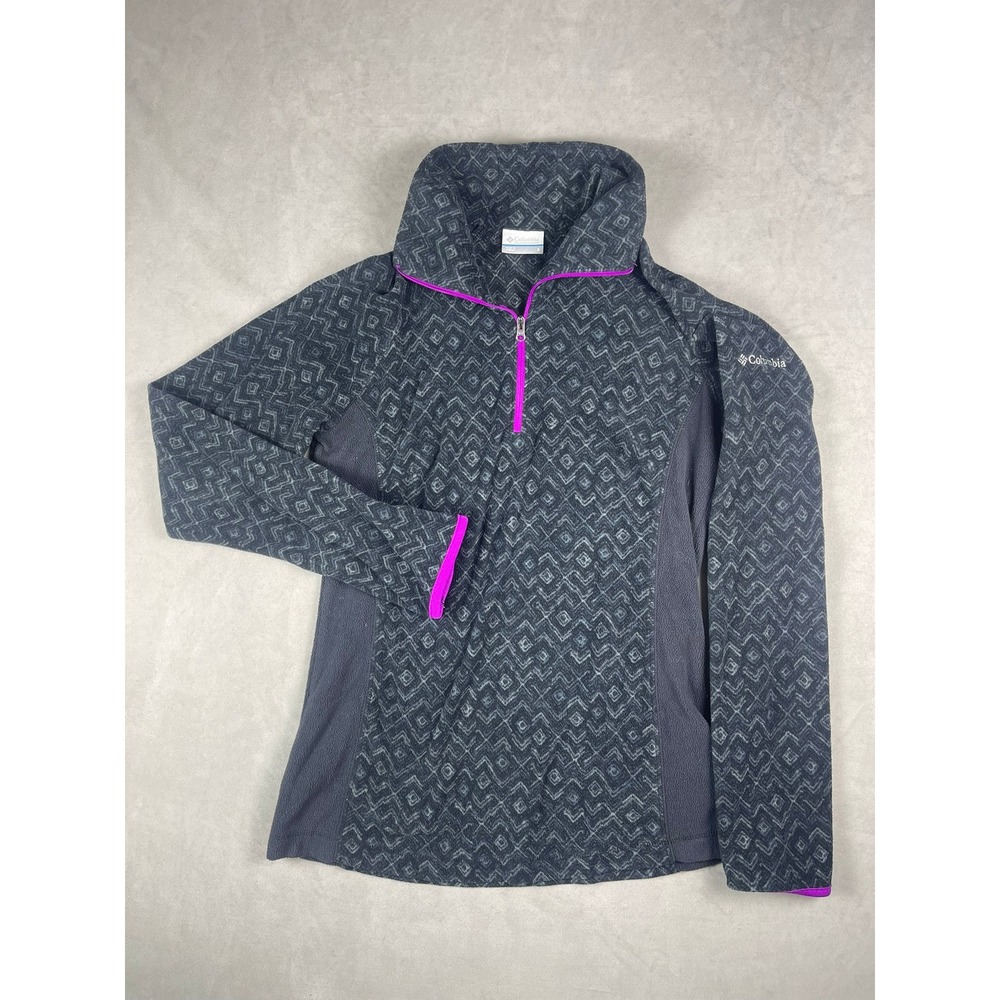 Columbia Womens Gray Magenta Geometric Fleece Quarter Zip Pullover Sweater Small